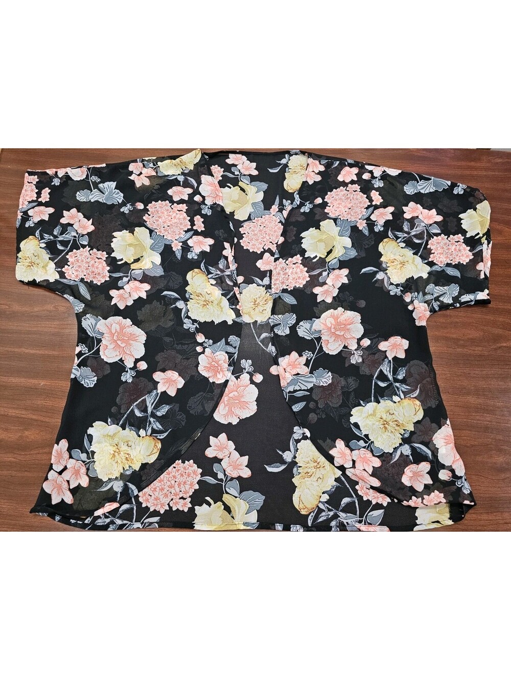 Womens XL Blue Floral Chiffon Top Wrap V Neck Pink Yellow Blue Boho Summer